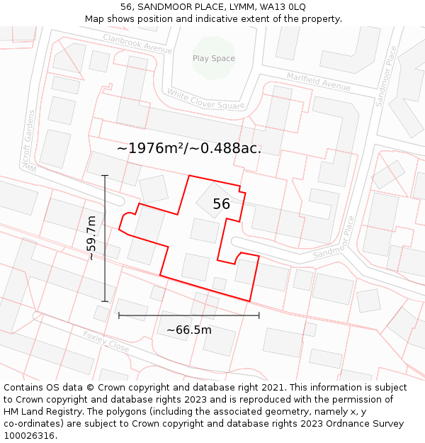 56, SANDMOOR PLACE, LYMM, WA13 0LQ: Plot and title map
