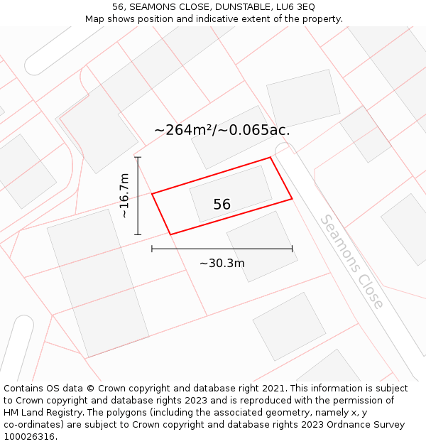 56, SEAMONS CLOSE, DUNSTABLE, LU6 3EQ: Plot and title map