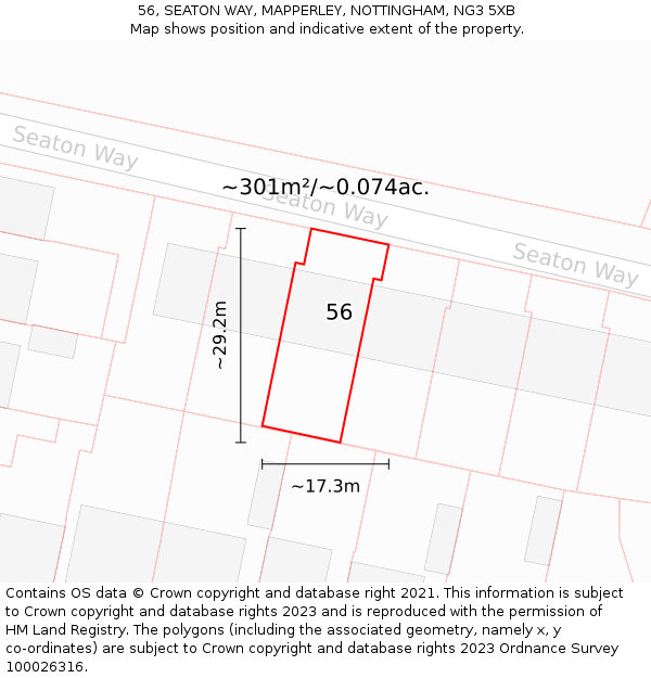 56, SEATON WAY, MAPPERLEY, NOTTINGHAM, NG3 5XB: Plot and title map