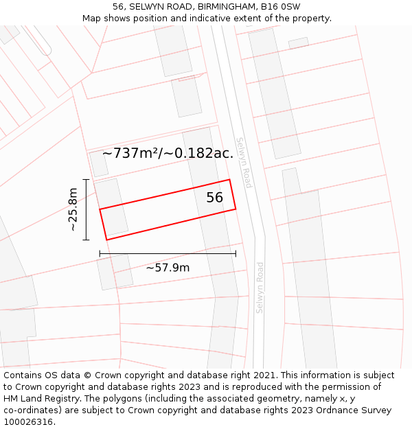 56, SELWYN ROAD, BIRMINGHAM, B16 0SW: Plot and title map