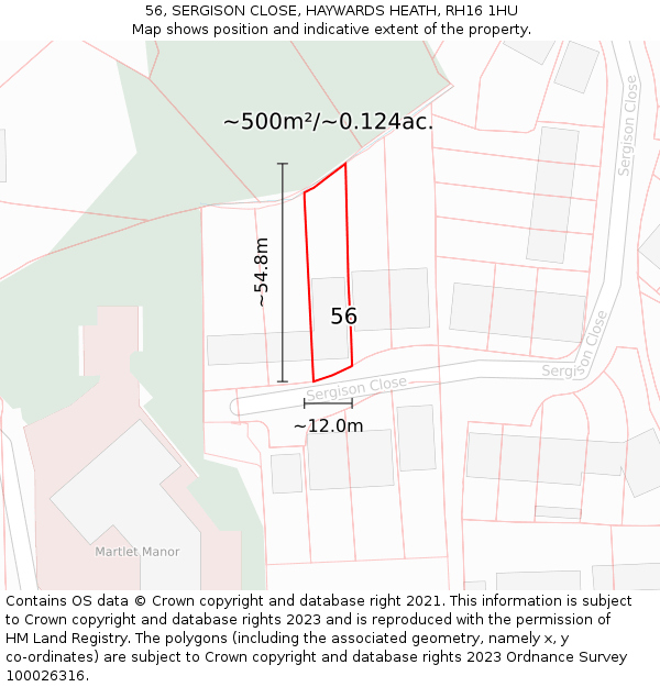 56, SERGISON CLOSE, HAYWARDS HEATH, RH16 1HU: Plot and title map