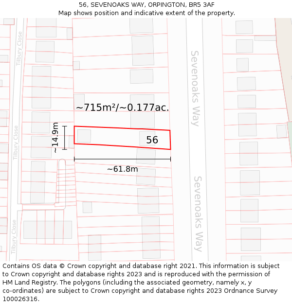 56, SEVENOAKS WAY, ORPINGTON, BR5 3AF: Plot and title map