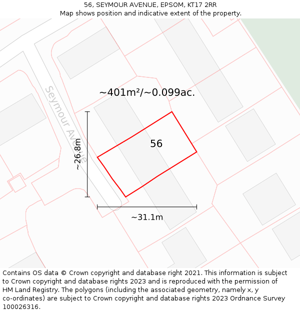 56, SEYMOUR AVENUE, EPSOM, KT17 2RR: Plot and title map