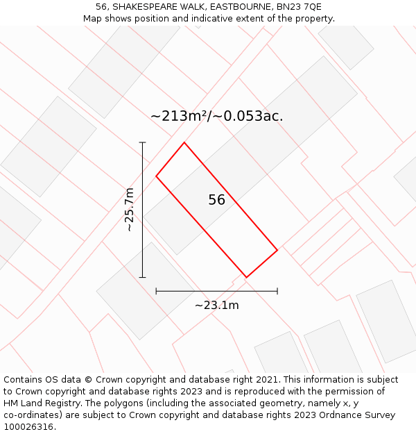 56, SHAKESPEARE WALK, EASTBOURNE, BN23 7QE: Plot and title map