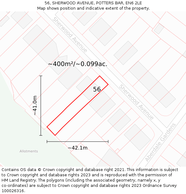 56, SHERWOOD AVENUE, POTTERS BAR, EN6 2LE: Plot and title map