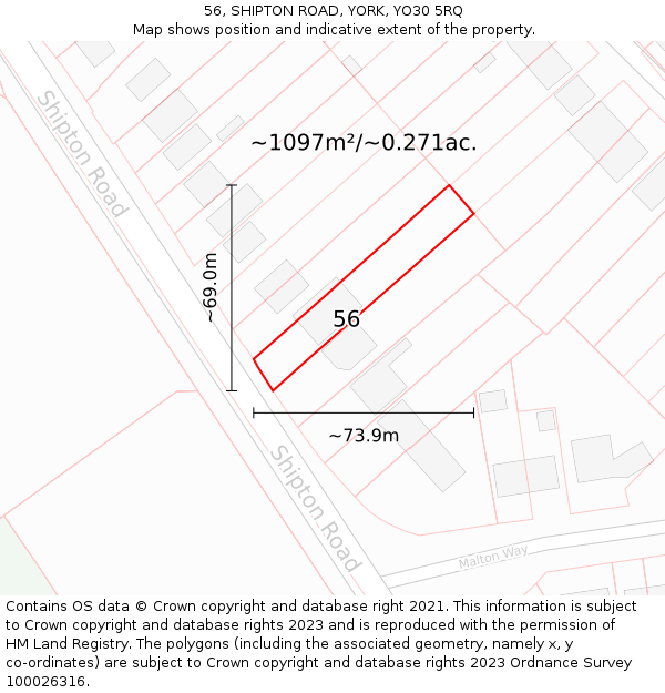 56, SHIPTON ROAD, YORK, YO30 5RQ: Plot and title map