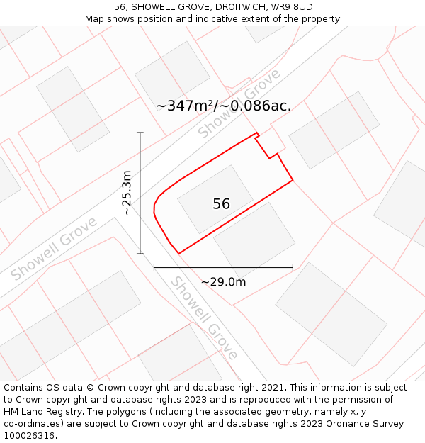 56, SHOWELL GROVE, DROITWICH, WR9 8UD: Plot and title map