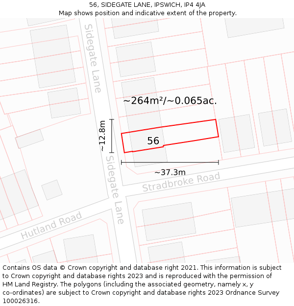 56, SIDEGATE LANE, IPSWICH, IP4 4JA: Plot and title map