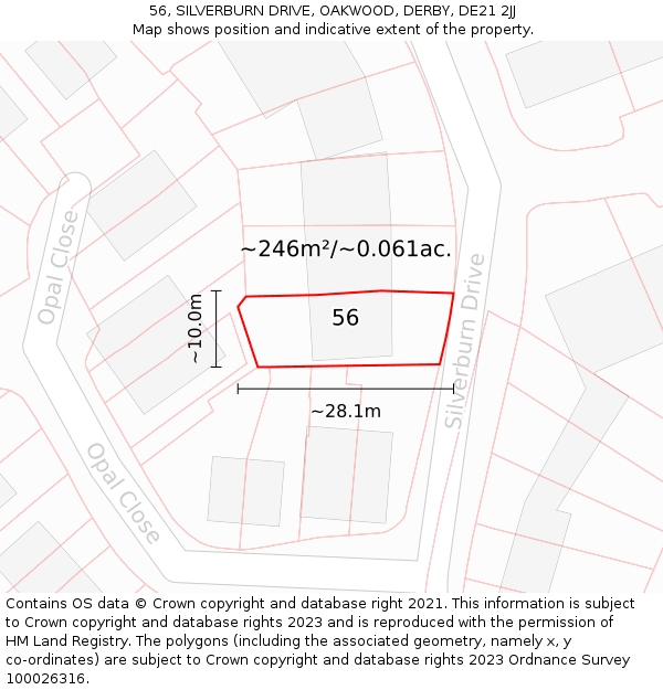 56, SILVERBURN DRIVE, OAKWOOD, DERBY, DE21 2JJ: Plot and title map