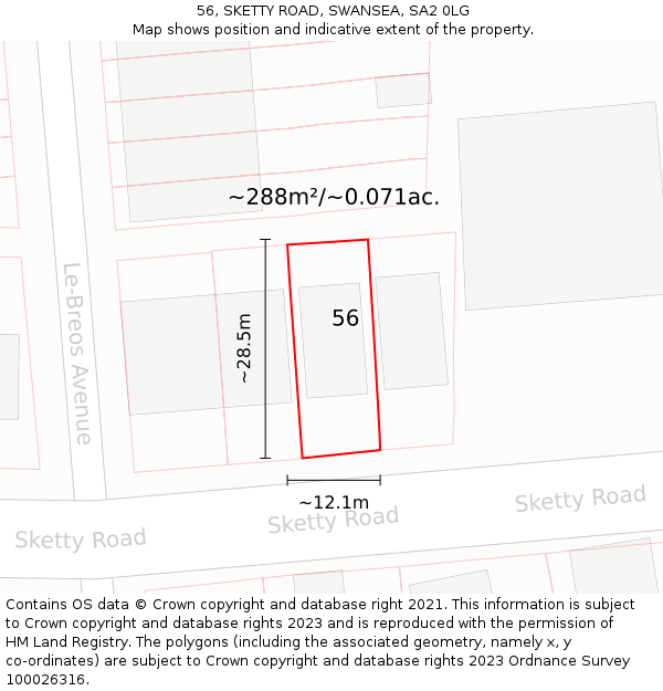 56, SKETTY ROAD, SWANSEA, SA2 0LG: Plot and title map