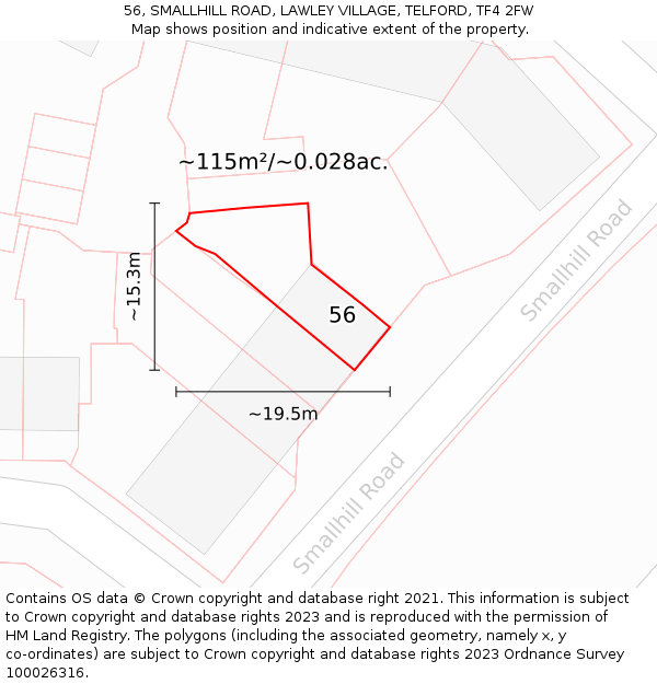 56, SMALLHILL ROAD, LAWLEY VILLAGE, TELFORD, TF4 2FW: Plot and title map