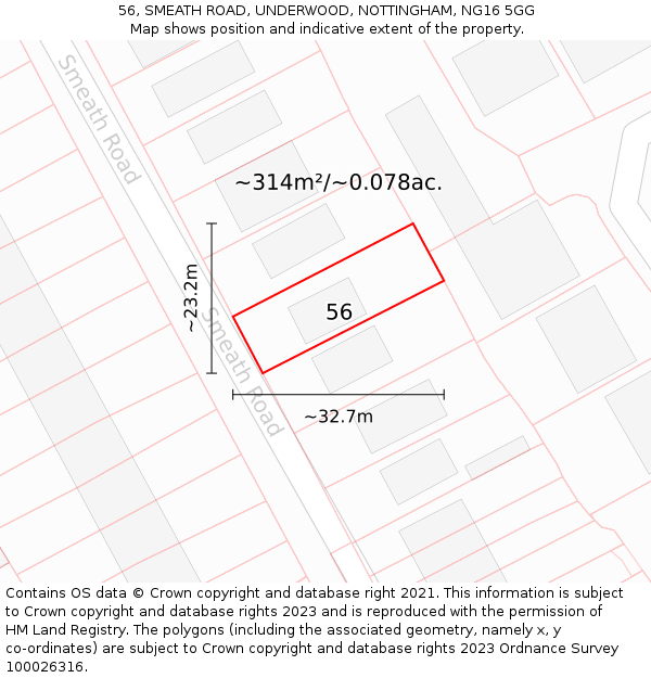 56, SMEATH ROAD, UNDERWOOD, NOTTINGHAM, NG16 5GG: Plot and title map