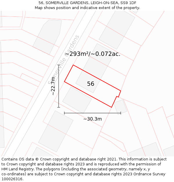 56, SOMERVILLE GARDENS, LEIGH-ON-SEA, SS9 1DF: Plot and title map