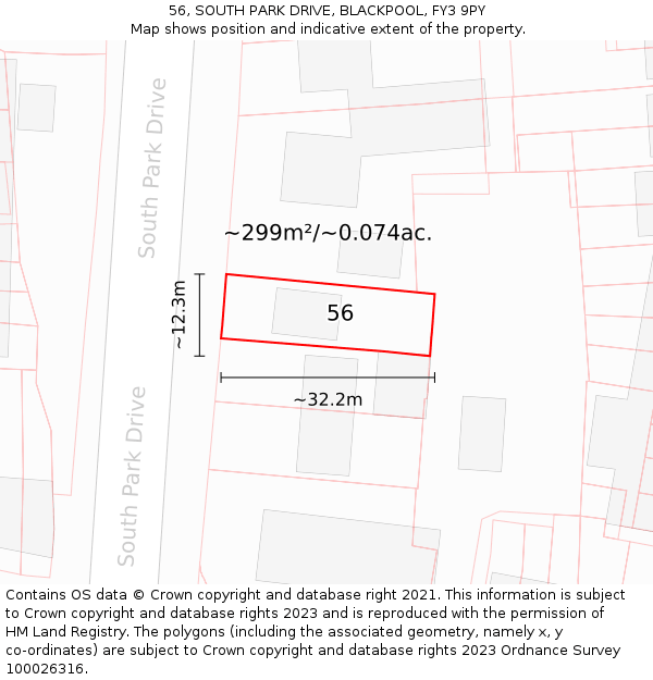 56, SOUTH PARK DRIVE, BLACKPOOL, FY3 9PY: Plot and title map