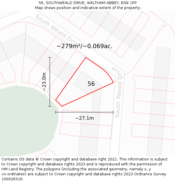 56, SOUTHWEALD DRIVE, WALTHAM ABBEY, EN9 1PP: Plot and title map