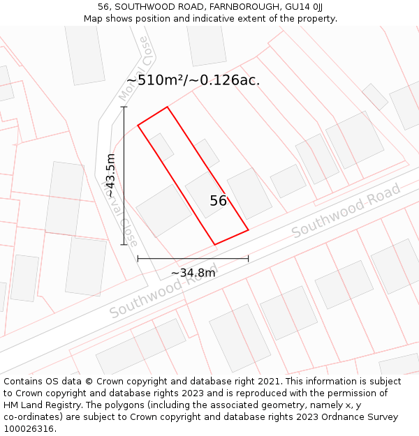 56, SOUTHWOOD ROAD, FARNBOROUGH, GU14 0JJ: Plot and title map