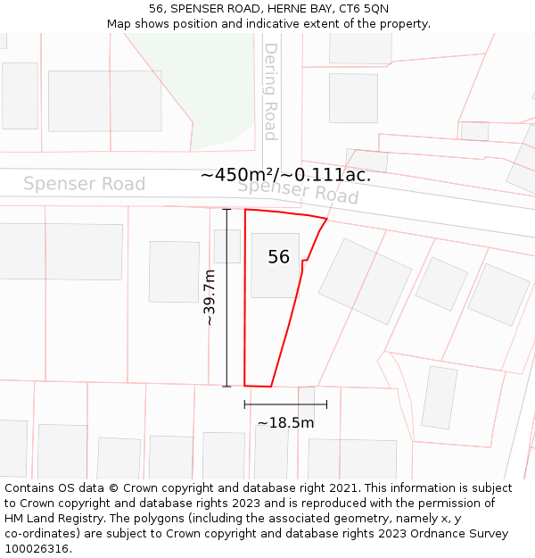 56, SPENSER ROAD, HERNE BAY, CT6 5QN: Plot and title map