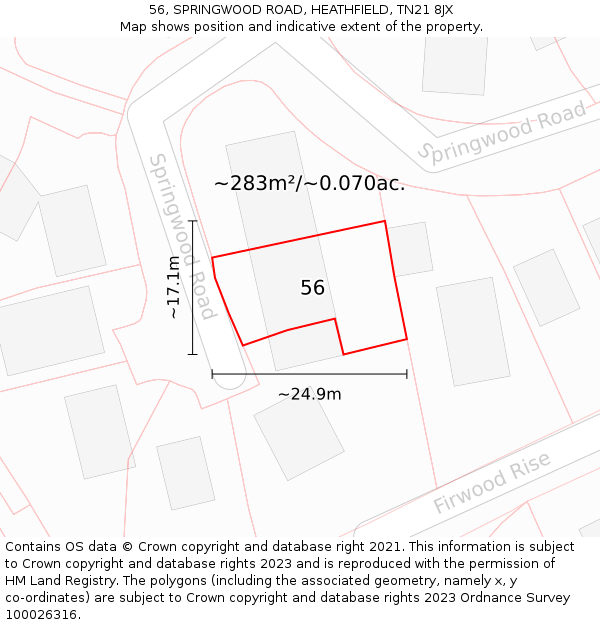 56, SPRINGWOOD ROAD, HEATHFIELD, TN21 8JX: Plot and title map