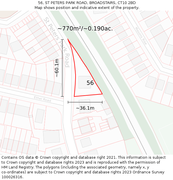 56, ST PETERS PARK ROAD, BROADSTAIRS, CT10 2BD: Plot and title map