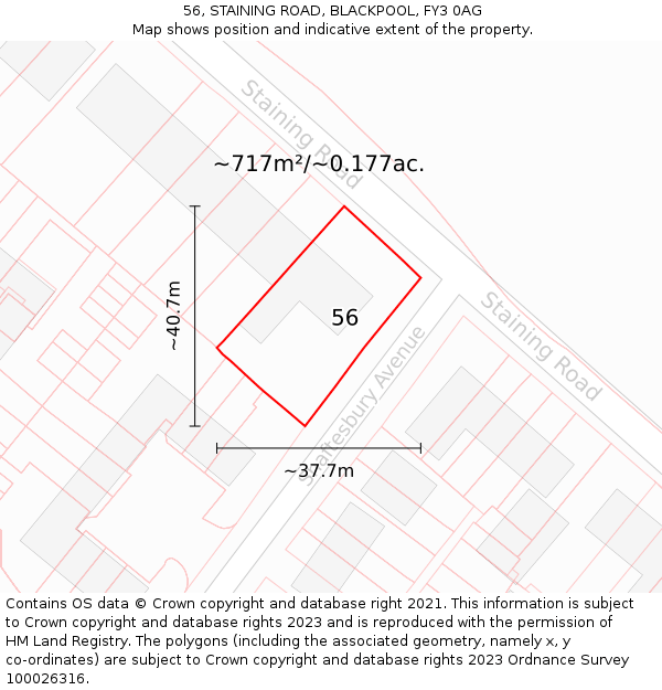 56, STAINING ROAD, BLACKPOOL, FY3 0AG: Plot and title map