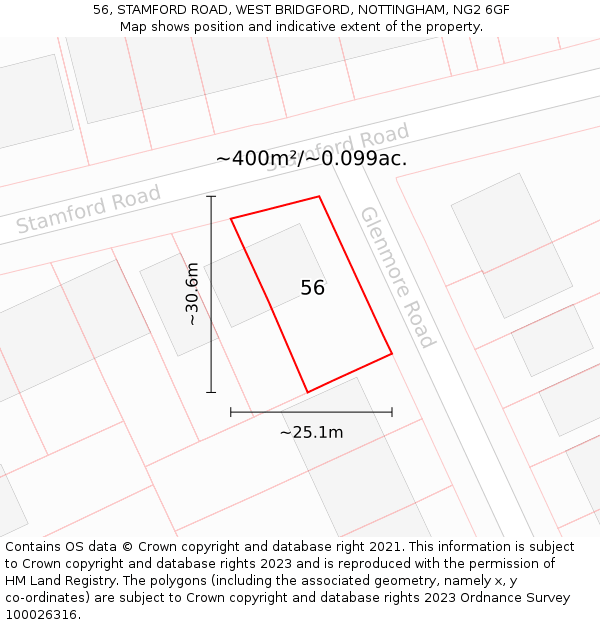 56, STAMFORD ROAD, WEST BRIDGFORD, NOTTINGHAM, NG2 6GF: Plot and title map