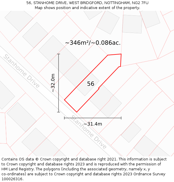 56, STANHOME DRIVE, WEST BRIDGFORD, NOTTINGHAM, NG2 7FU: Plot and title map