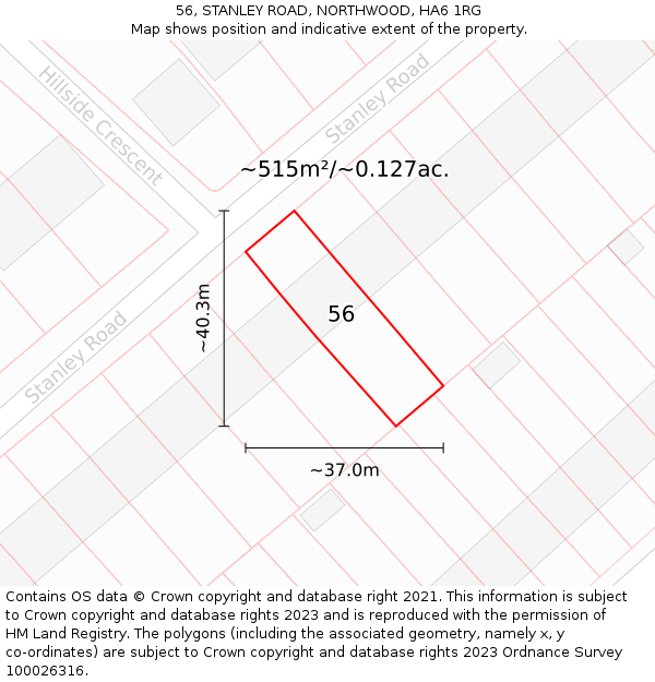 56, STANLEY ROAD, NORTHWOOD, HA6 1RG: Plot and title map