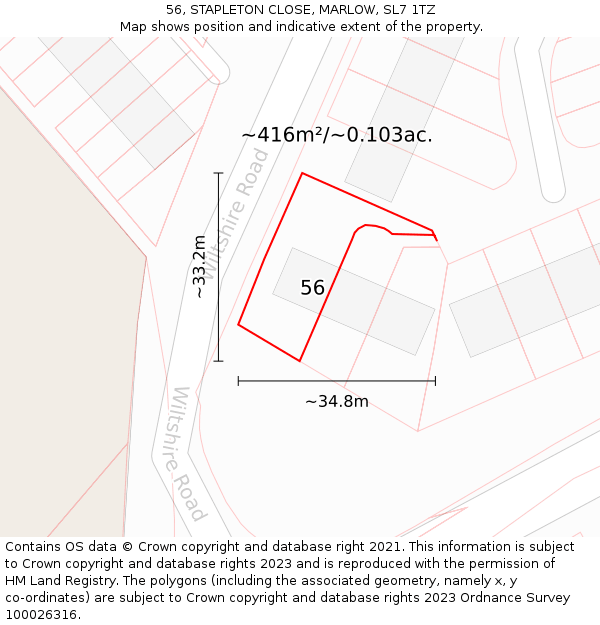 56, STAPLETON CLOSE, MARLOW, SL7 1TZ: Plot and title map