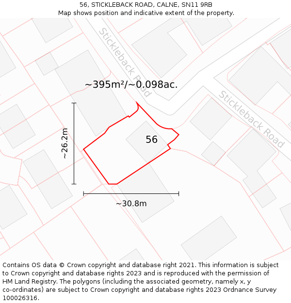 56, STICKLEBACK ROAD, CALNE, SN11 9RB: Plot and title map