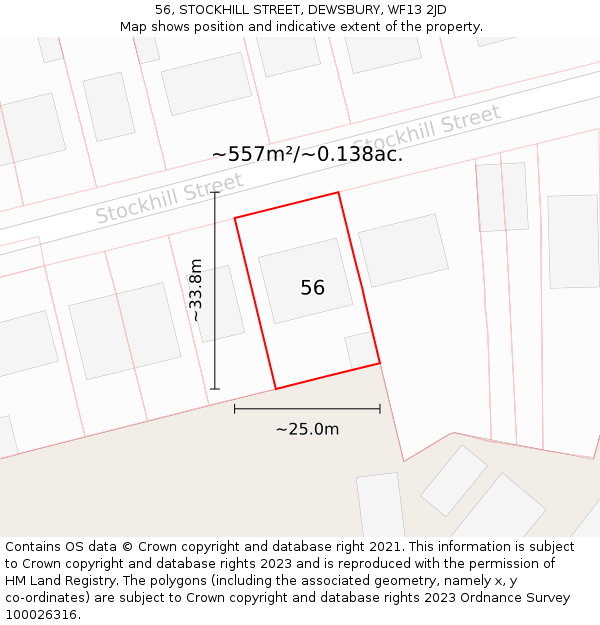 56, STOCKHILL STREET, DEWSBURY, WF13 2JD: Plot and title map