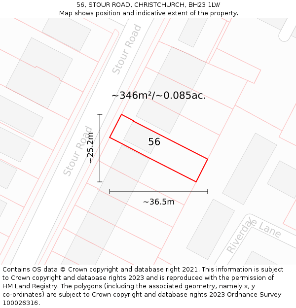 56, STOUR ROAD, CHRISTCHURCH, BH23 1LW: Plot and title map