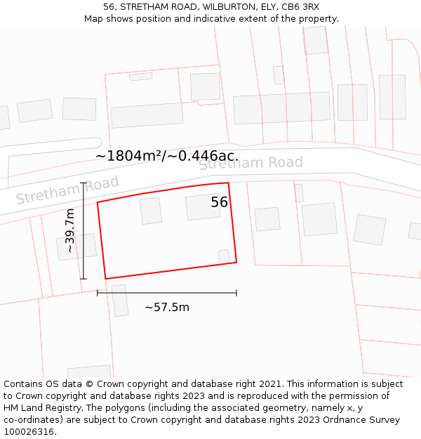 56, STRETHAM ROAD, WILBURTON, ELY, CB6 3RX: Plot and title map