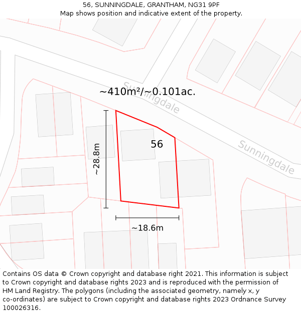 56, SUNNINGDALE, GRANTHAM, NG31 9PF: Plot and title map