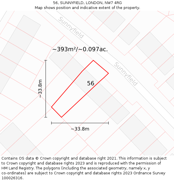 56, SUNNYFIELD, LONDON, NW7 4RG: Plot and title map