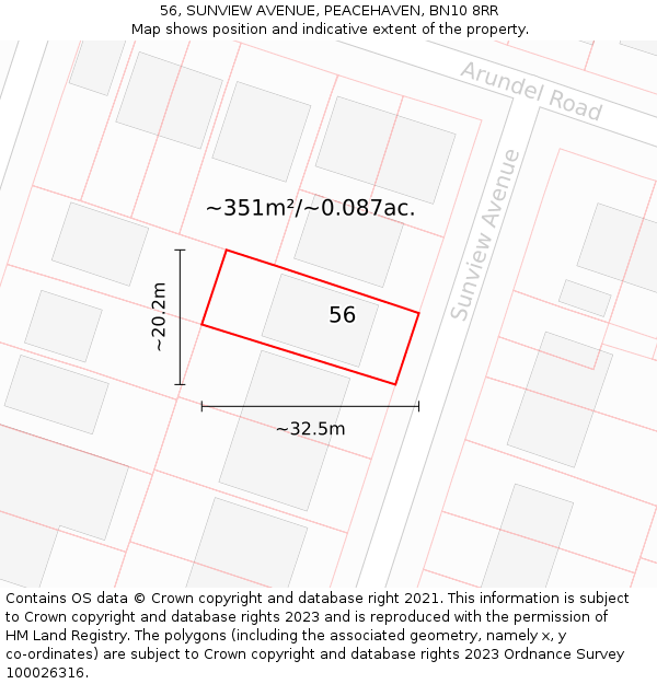 56, SUNVIEW AVENUE, PEACEHAVEN, BN10 8RR: Plot and title map