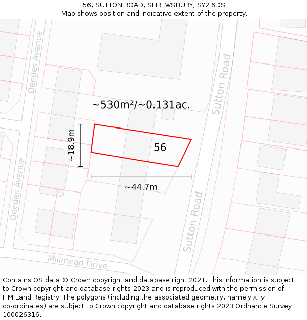 56, SUTTON ROAD, SHREWSBURY, SY2 6DS: Plot and title map