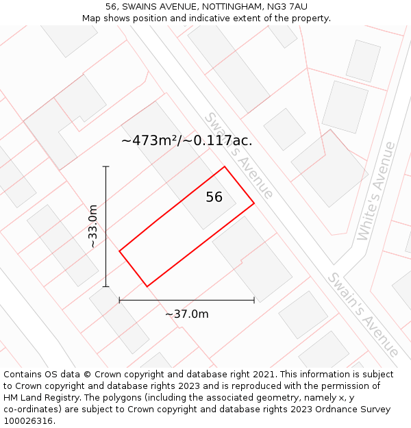 56, SWAINS AVENUE, NOTTINGHAM, NG3 7AU: Plot and title map