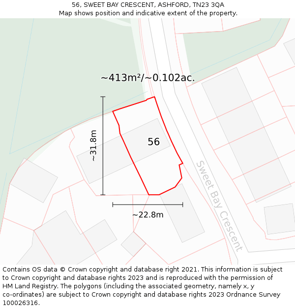 56, SWEET BAY CRESCENT, ASHFORD, TN23 3QA: Plot and title map