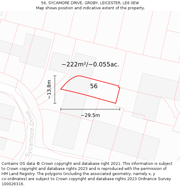 56, SYCAMORE DRIVE, GROBY, LEICESTER, LE6 0EW: Plot and title map