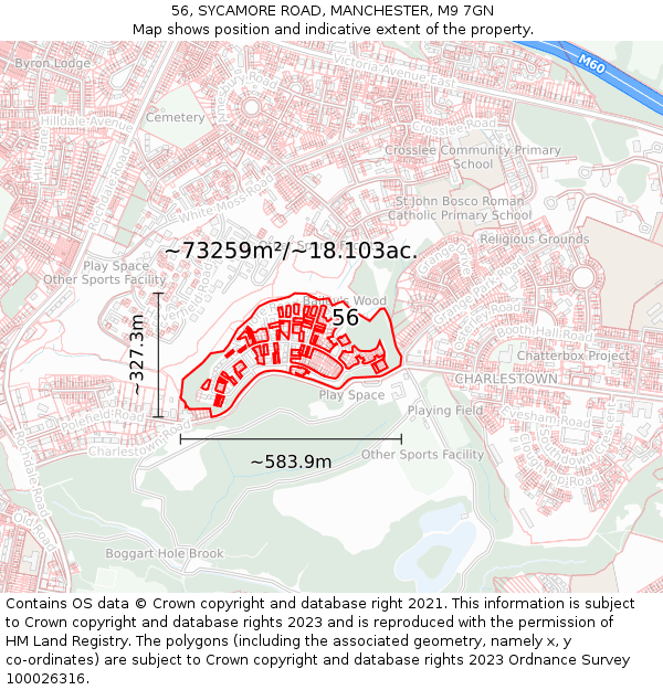 56, SYCAMORE ROAD, MANCHESTER, M9 7GN: Plot and title map