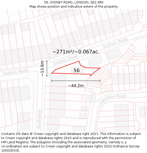 56, SYDNEY ROAD, LONDON, SE2 9RX: Plot and title map