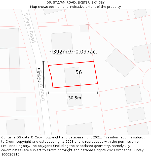 56, SYLVAN ROAD, EXETER, EX4 6EY: Plot and title map