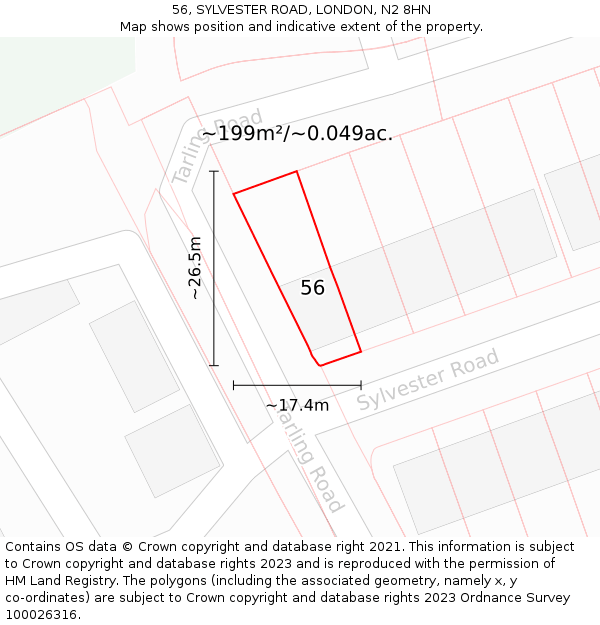 56, SYLVESTER ROAD, LONDON, N2 8HN: Plot and title map