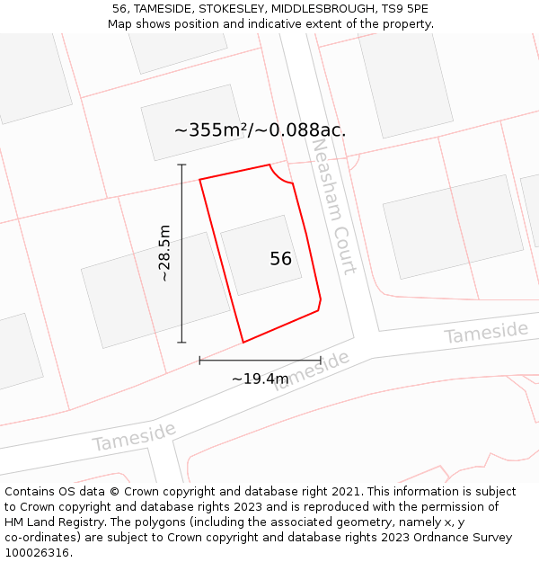 56, TAMESIDE, STOKESLEY, MIDDLESBROUGH, TS9 5PE: Plot and title map