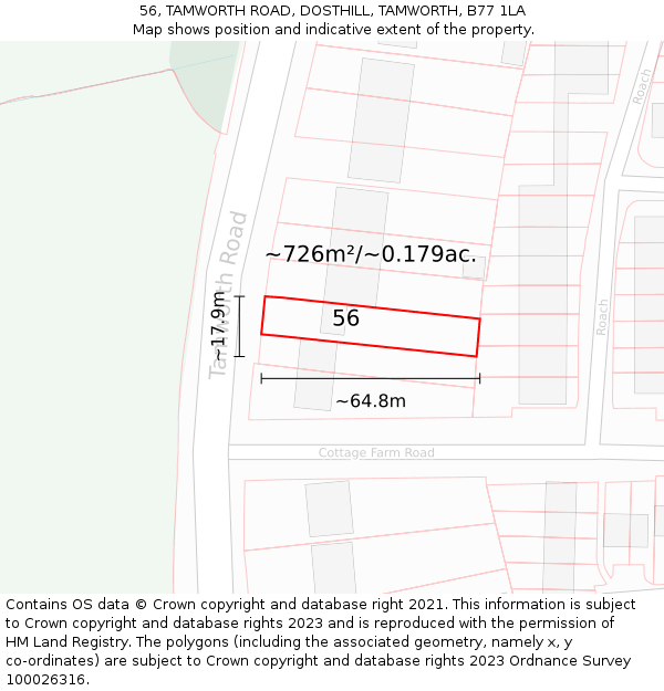 56, TAMWORTH ROAD, DOSTHILL, TAMWORTH, B77 1LA: Plot and title map