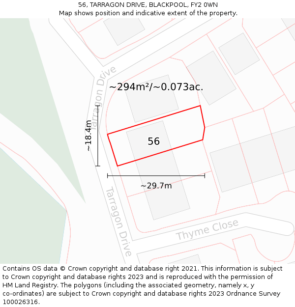 56, TARRAGON DRIVE, BLACKPOOL, FY2 0WN: Plot and title map