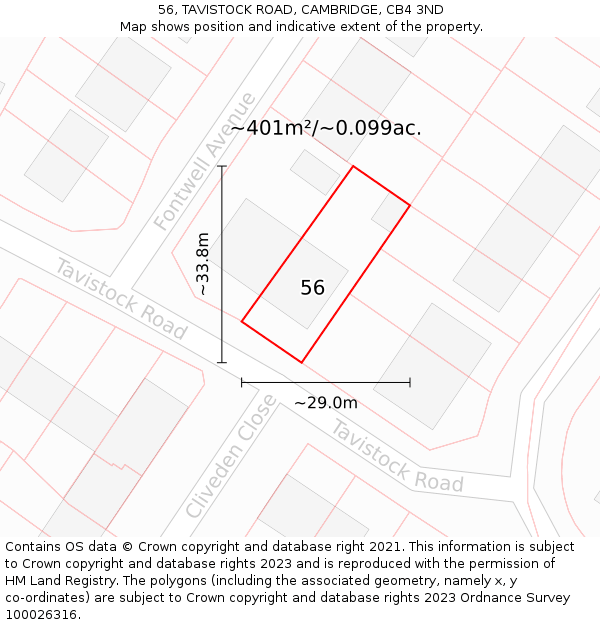 56, TAVISTOCK ROAD, CAMBRIDGE, CB4 3ND: Plot and title map