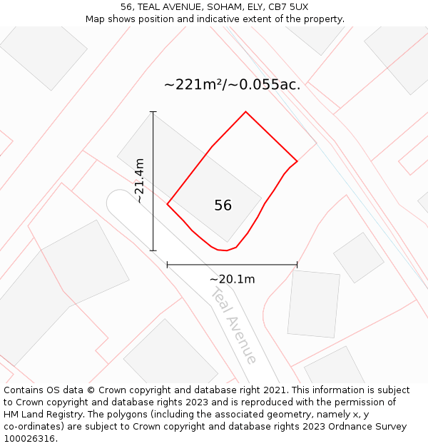 56, TEAL AVENUE, SOHAM, ELY, CB7 5UX: Plot and title map