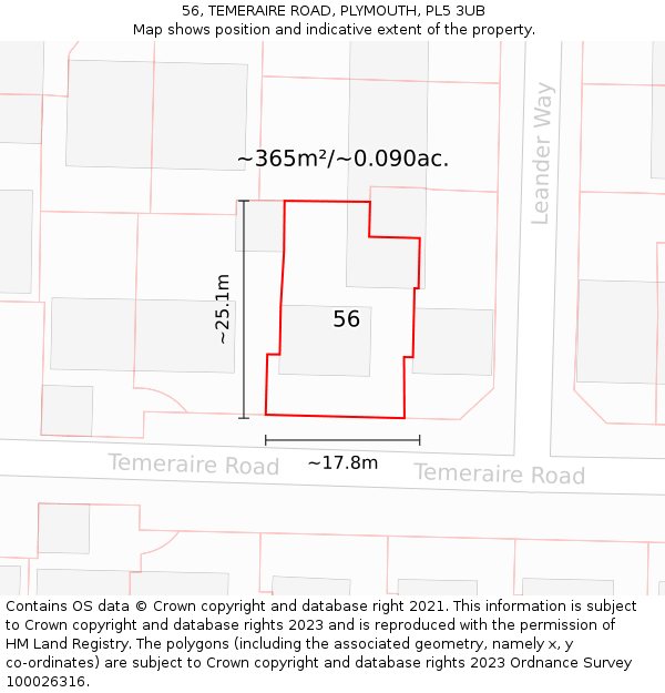 56, TEMERAIRE ROAD, PLYMOUTH, PL5 3UB: Plot and title map