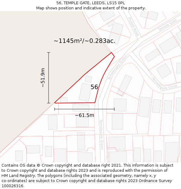 56, TEMPLE GATE, LEEDS, LS15 0PL: Plot and title map